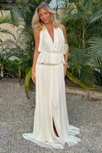 Pleated Halter Top Boho Dress