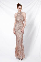 Sequin Halter Mermaid Maxi Party Dress