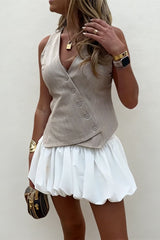 Solid Bubble Hem Mini Corset Waist Skirt