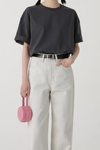 Cotton Bow Print Minimalist Short Sleeve Tee