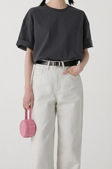 Cotton Bow Print Minimalist Short Sleeve Tee