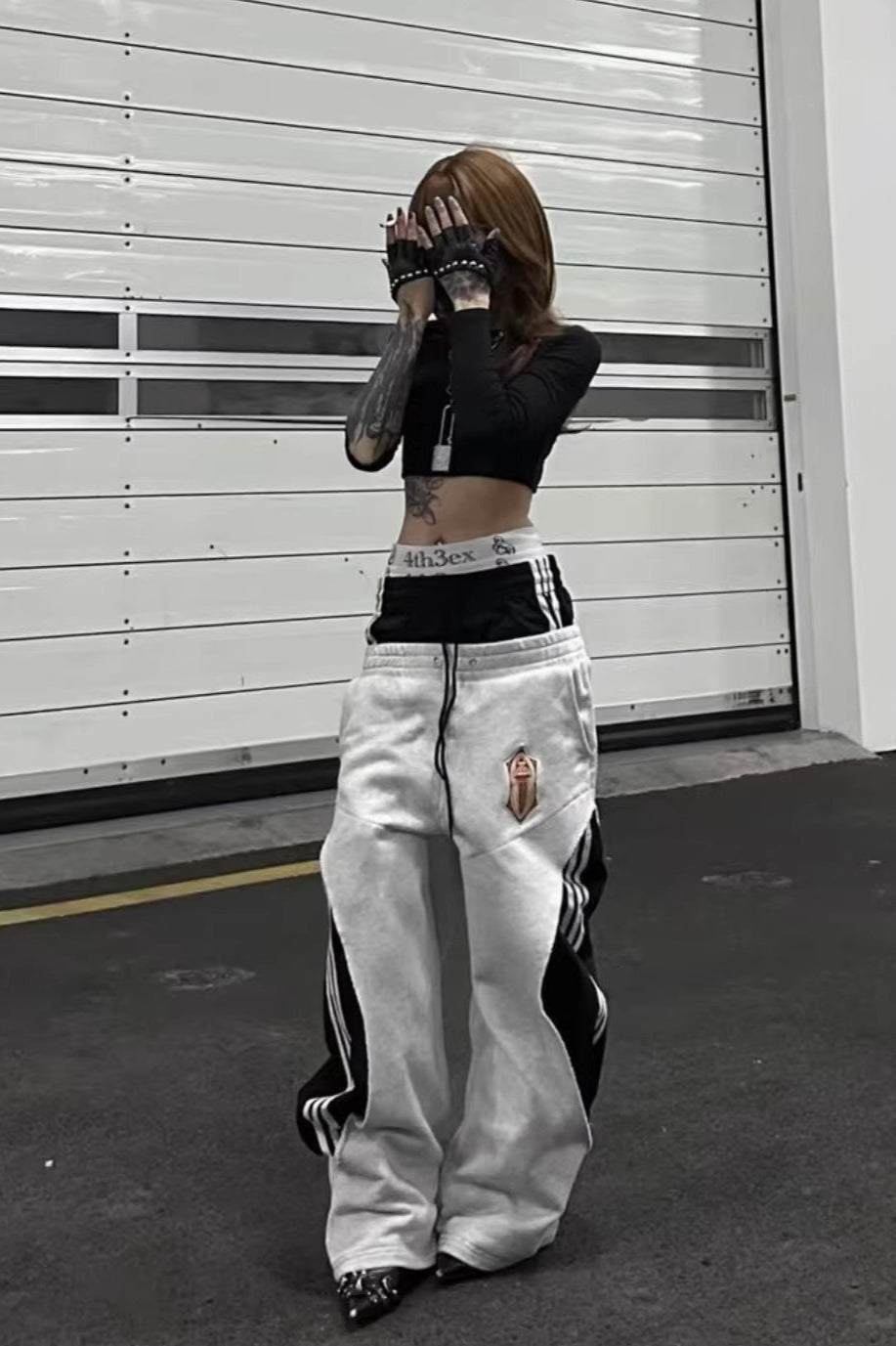 Contrast Double Waist Stripe Wide Leg Sweatpants