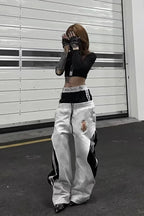 Contrast Double Waist Stripe Wide Leg Sweatpants