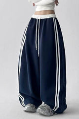 Contrast High Waist Athletic Fluid Wide Leg Pants