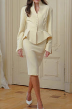 Asymmetric Two Piece Cropped Blazer Skirt Set