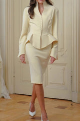 Asymmetric Two Piece Cropped Blazer Skirt Set