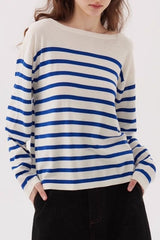 Navy Striped Relaxed Boat Neck Knit Top