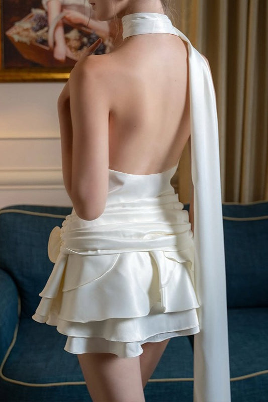 Elegant Satin 3D Floral Cocktail Dress