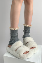 Crochet Lace Trim Cable Knit Boot Cuffs