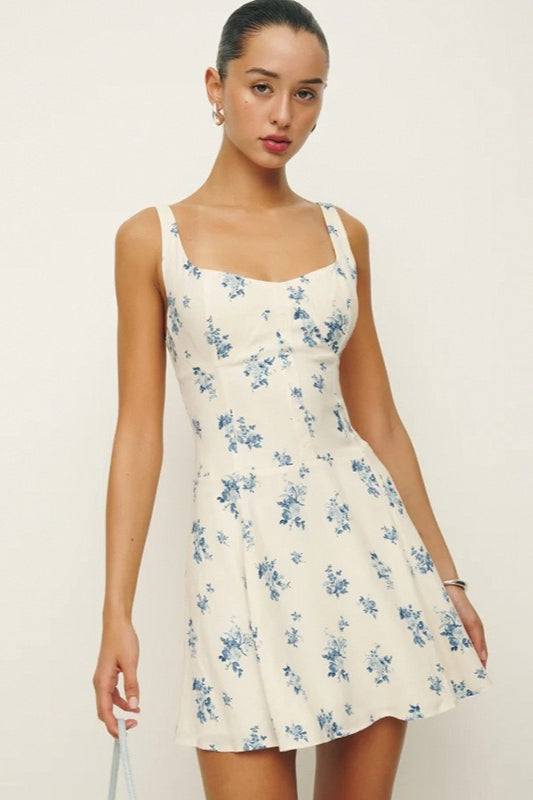 Square Neck Backless Strap A Line Floral Dress Main image