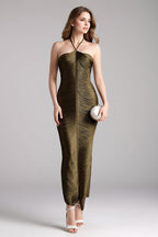 Fringe Halter High Slit Maxi Dress