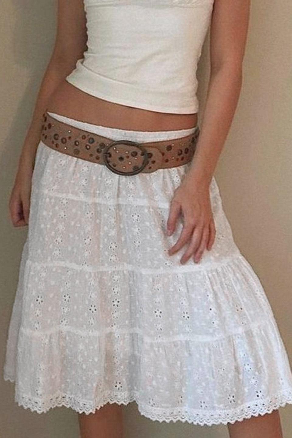 Solid Lace Jacquard A Line Boho Skirt Main image