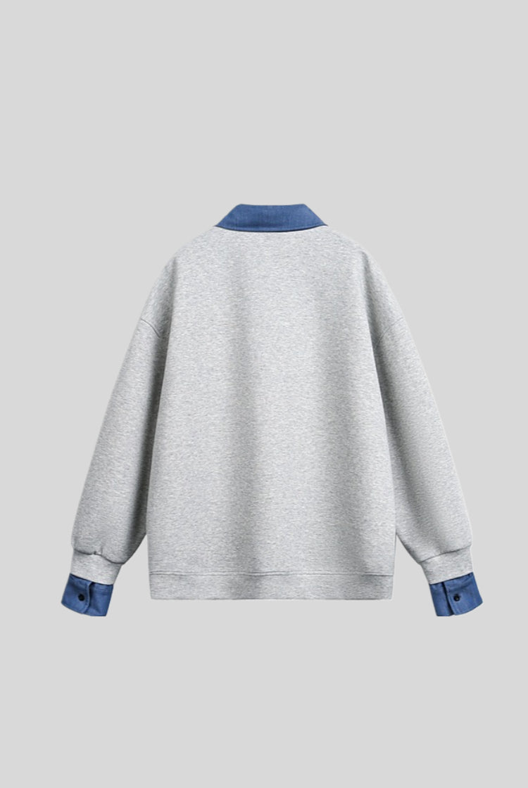 Layered Polo Collar Half Zip Oversized Sweatshirt