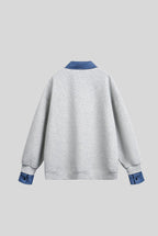 Layered Polo Collar Half Zip Oversized Sweatshirt