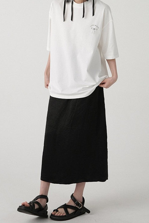 Cotton Bow Print Minimalist Short Sleeve Tee