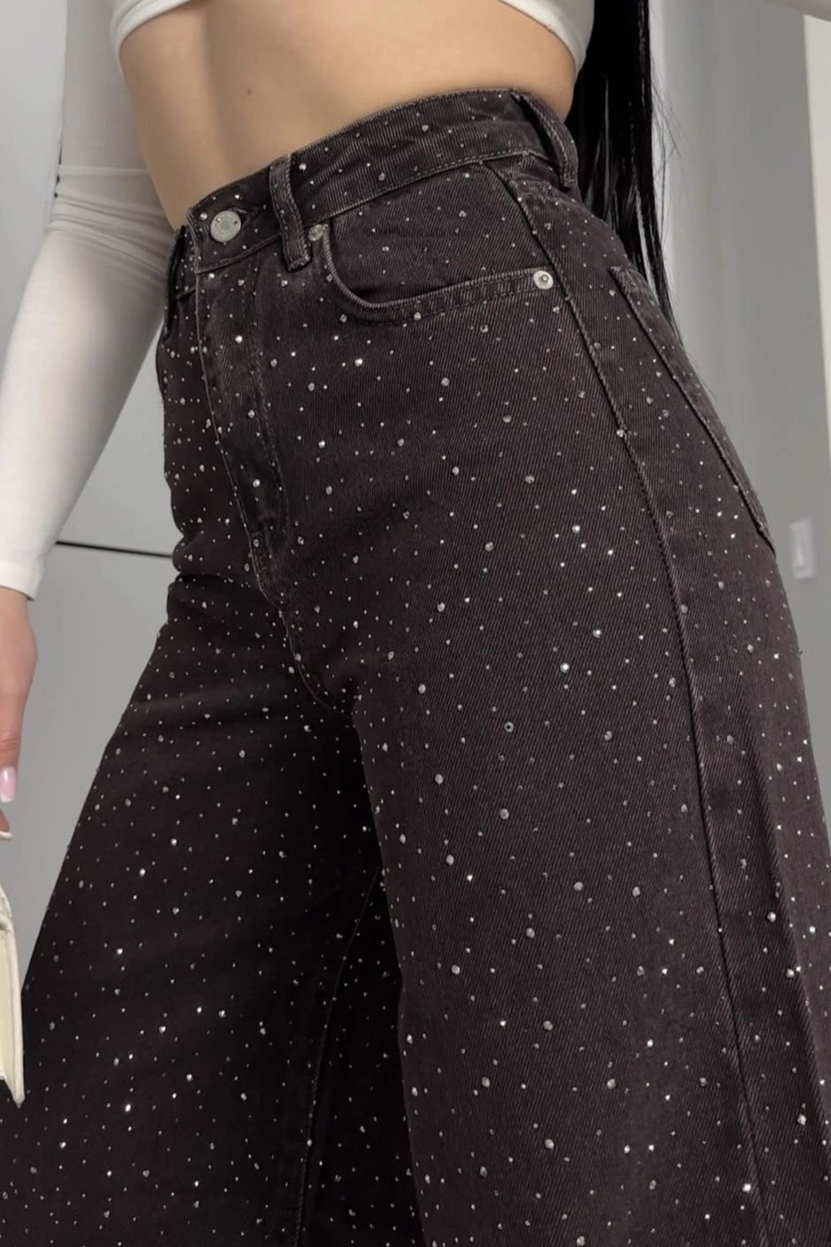 Retro Rhinestone High Waist Wide Leg Jeans Secondary image
