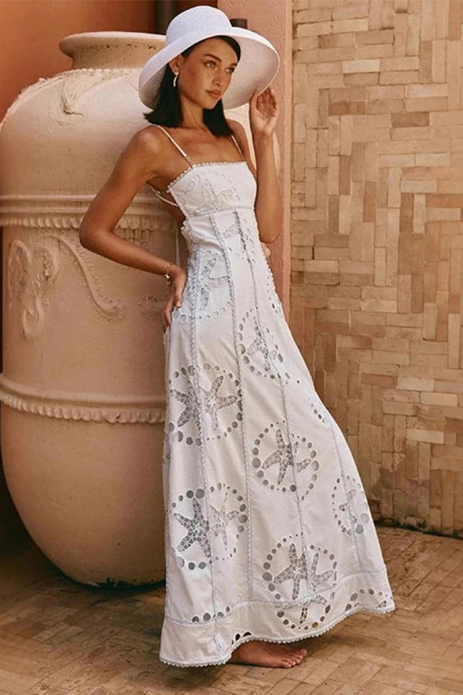 Backless Lace Up Boho Dress White / XS Main image