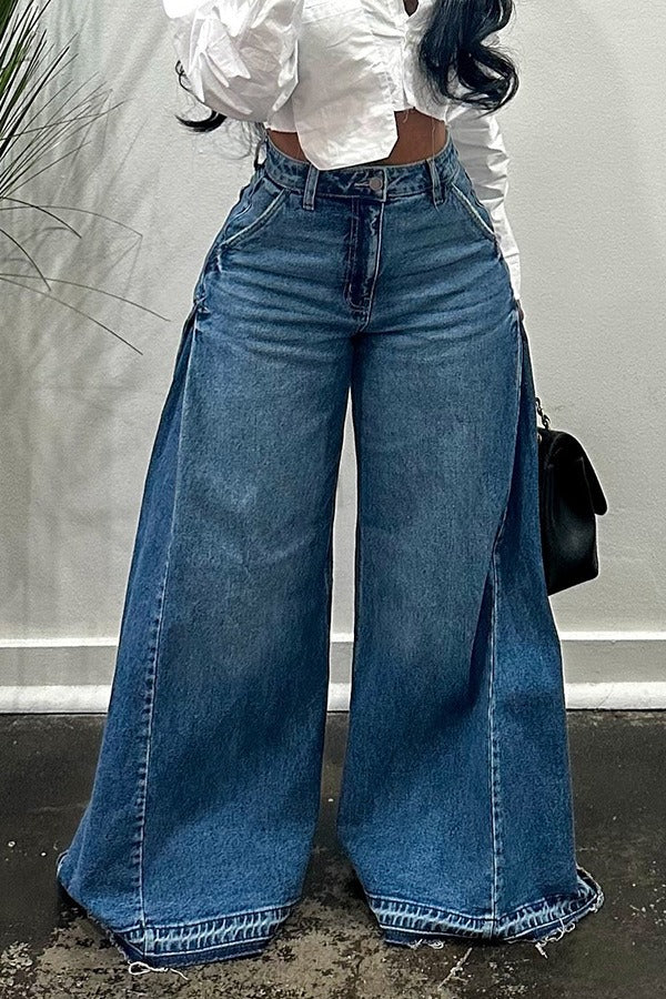 Y2K Patchwork Fringe Relaxed Long Flare Jeans Secondary image