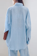 Relaxed Linen Blend Blouse Wide Leg Two Piece Pants Set