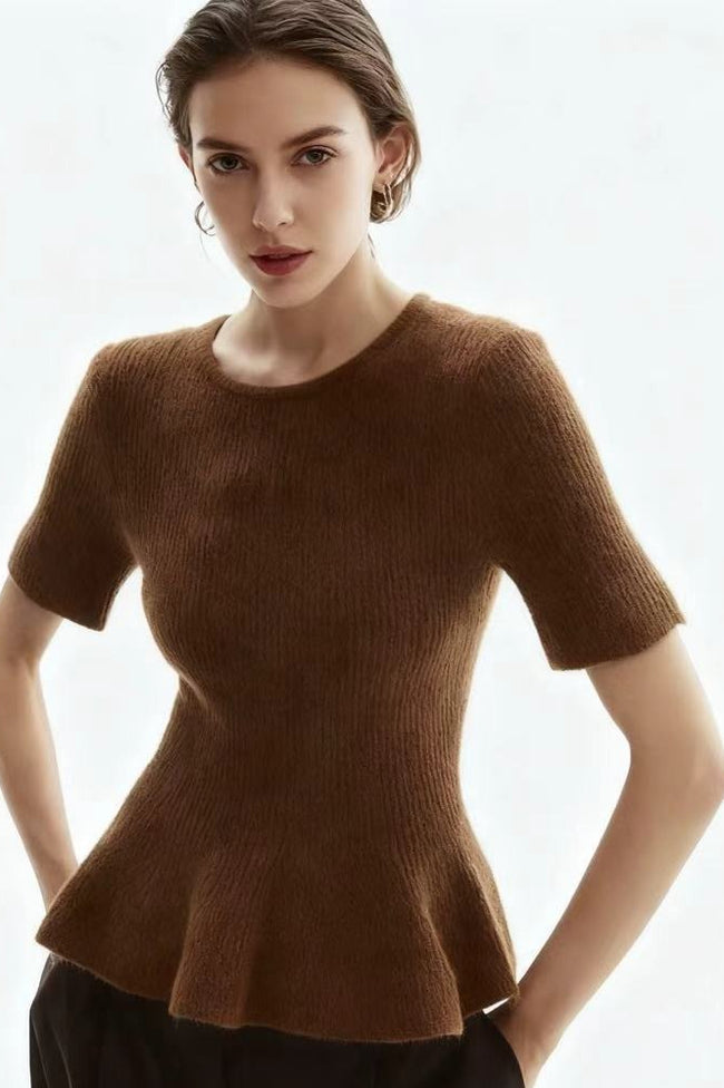 Relaxed Hem Detail Ribbed Knit Top Main image