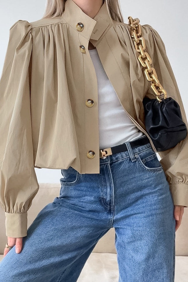 Short Khaki Puff Sleeve Trench Coat Khaki / S coats Main image