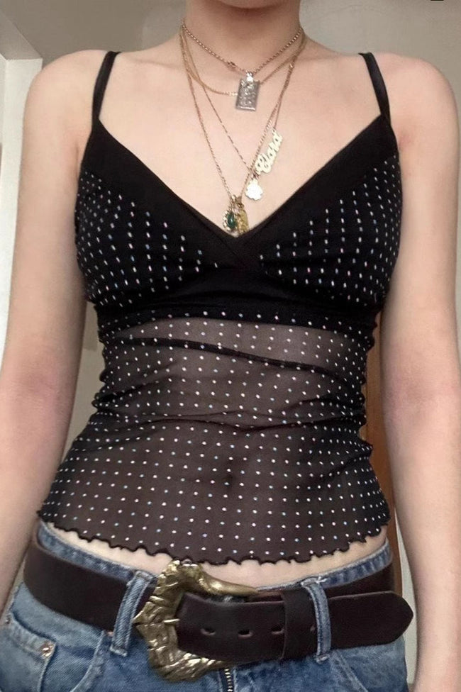 Sheer Polka Dot V-Neck Halter Cami Crop Top Main image