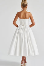 Romantic Bow Boned Strapless Slim Solid Prom Dress