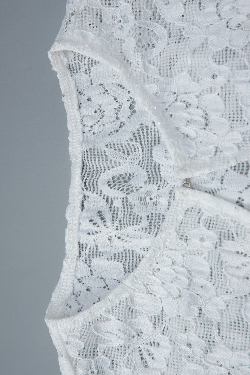 White Floral Lace Hollow Out Sheer Tee