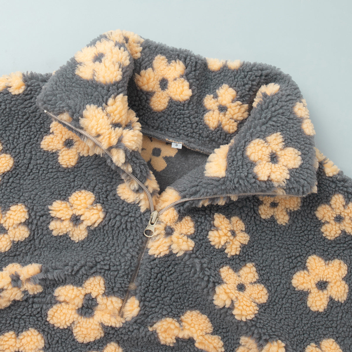 Floral Sherpa Quarter Zip Pullover Sweatshirt