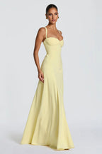 Cross Back Milk Silk Maxi Formal Dress