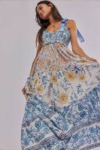 Light Tone Printed Patchwork Maxi Boho Dress