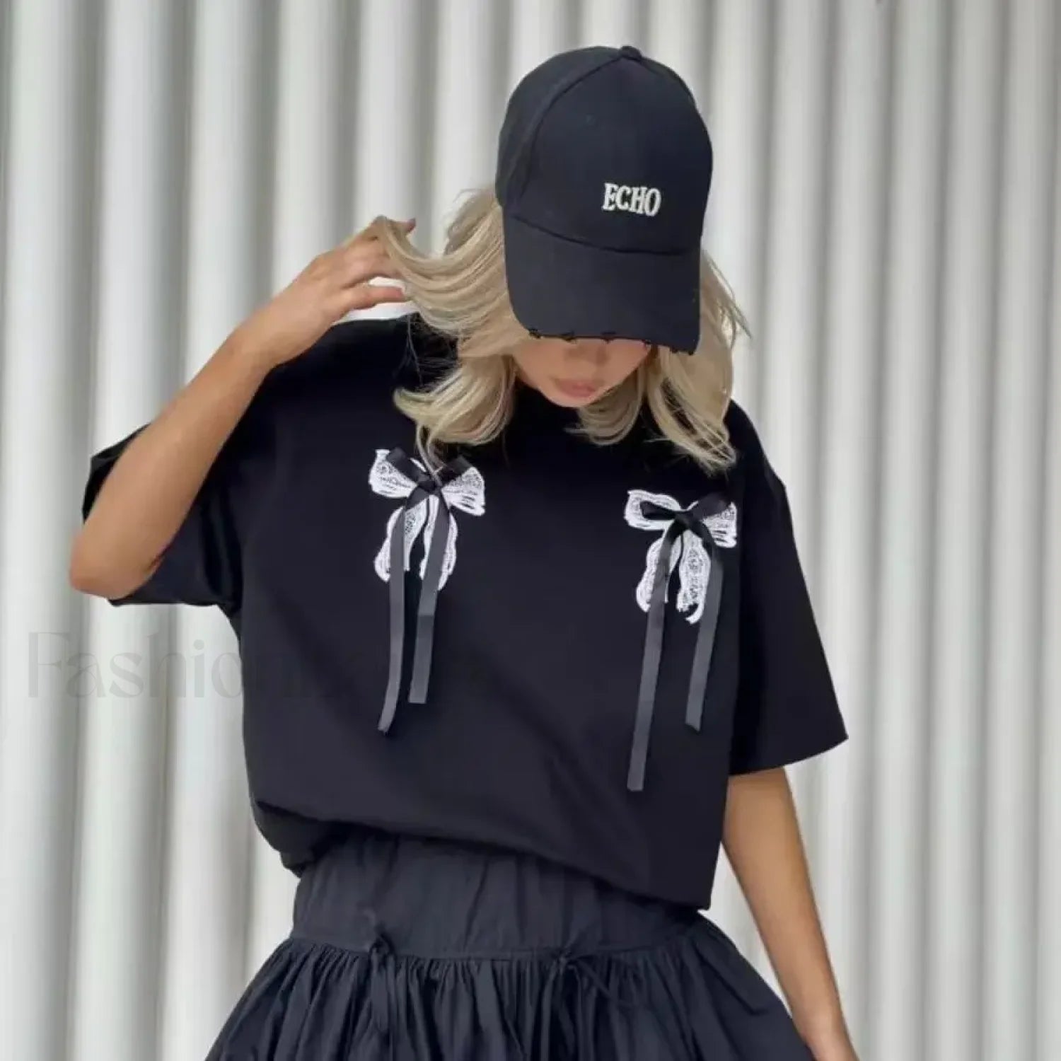 3D Bow Print Cotton T Shirt Black / M