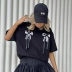 3D Bow Print Cotton T Shirt Black / M