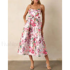 3D Bow Spaghetti Strap Midi Dress red / S