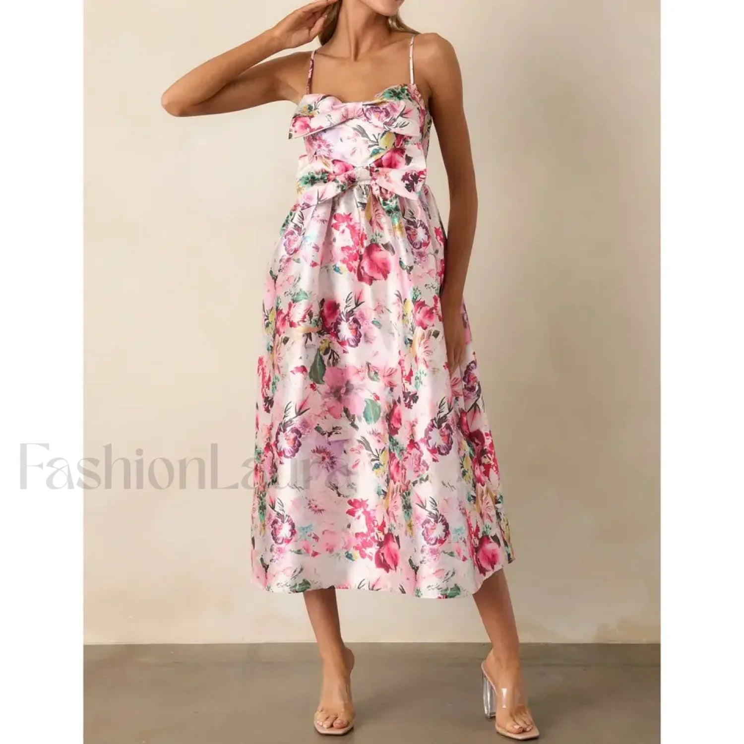 3D Bow Spaghetti-Strap Midi Dress Secondary image