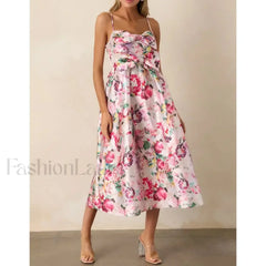 3D Bow Spaghetti Strap Midi Dress