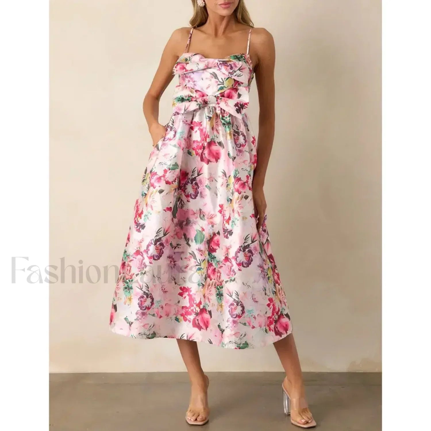 3D Bow Spaghetti Strap Midi Dress red / S Main image