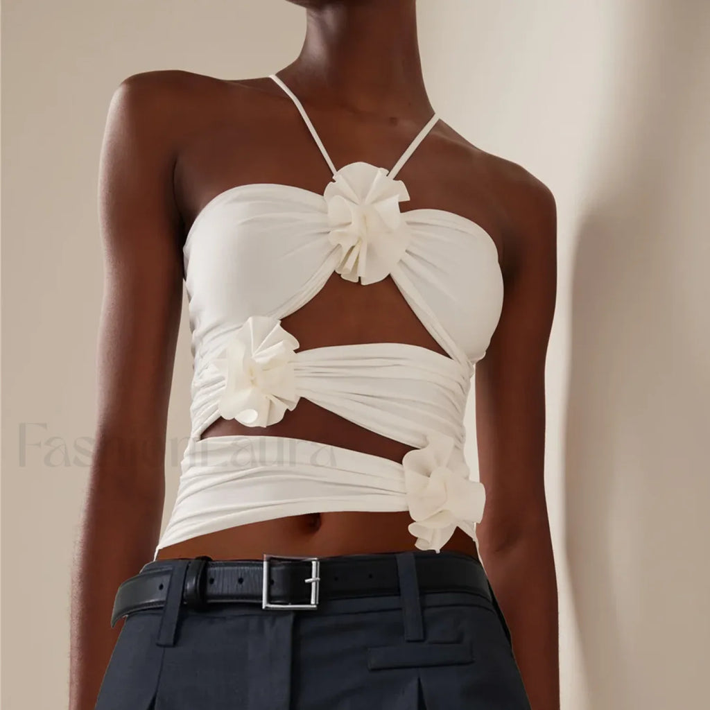 3D Floral Cut Out Crop Top