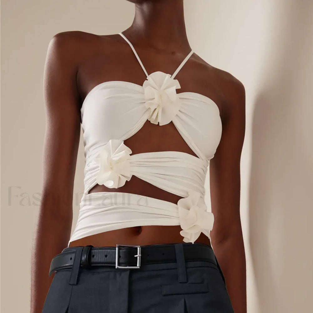 3D Floral Cut Out Crop Top