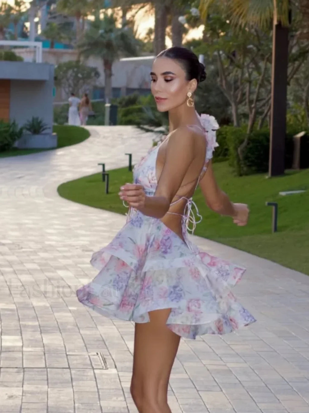 3D Floral Ruffled Mini Dress