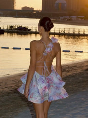 3D Floral Ruffled Mini Dress