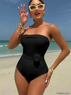 3D Floral Strapless White One Piece