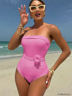 3D Floral Strapless White One Piece