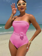 3D Floral Strapless White One Piece