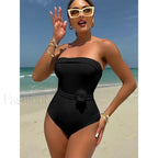 3D Floral Strapless White One Piece Black / S
