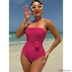 3D Floral Strapless White One Piece Rose red / S
