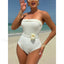 3D Floral White Strapless One Piece Beige / S
