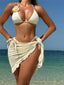 3D Flower Halter Sarong Three Piece Set Milky White / S