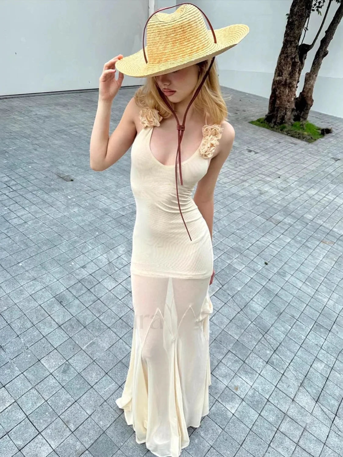 3D Flower Patchwork Halter Maxi Dress Secondary image