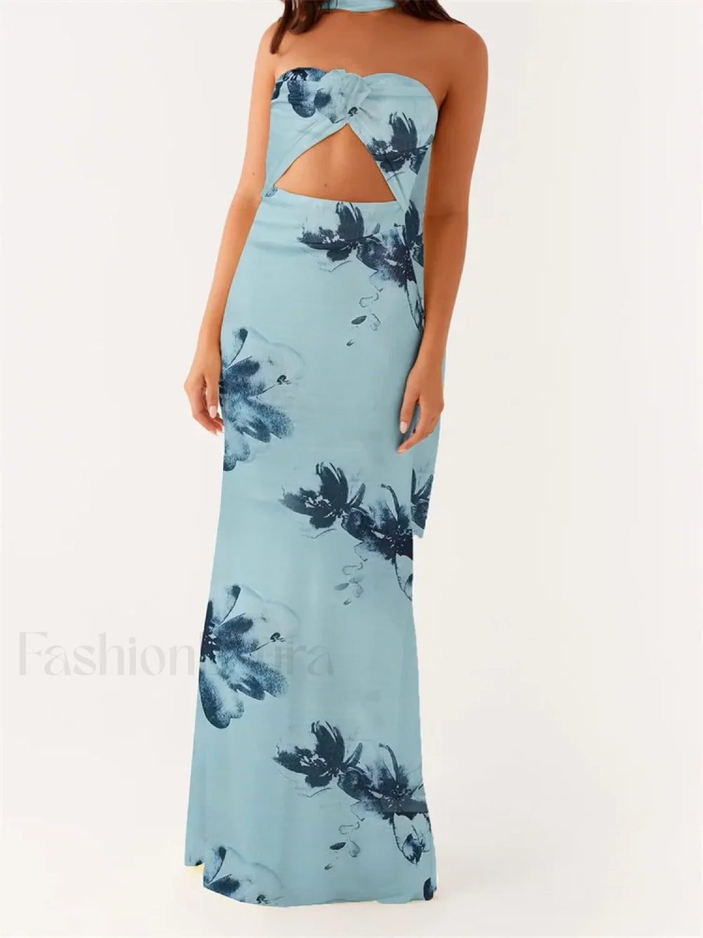 3D Flower Patchwork Tube Maxi Dress blue / S